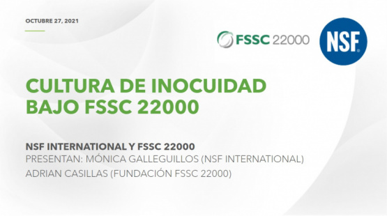NSF realizó webinar sobre Cultura de Inocuidad bajo FSSC 22000